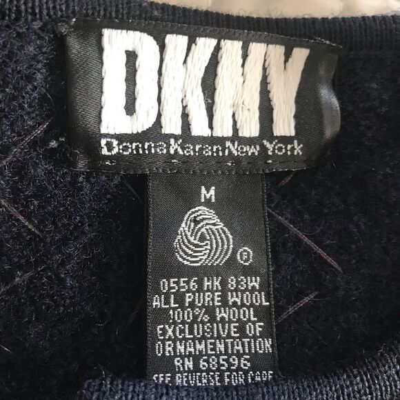 DKNY Vintage Navy Blue 100% Wool Beaded Cardigan Sweater - Picture 14 of 15